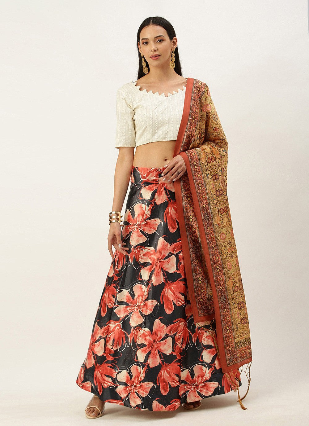 Digital Print Satin Silk A - Line Lehenga - L2115