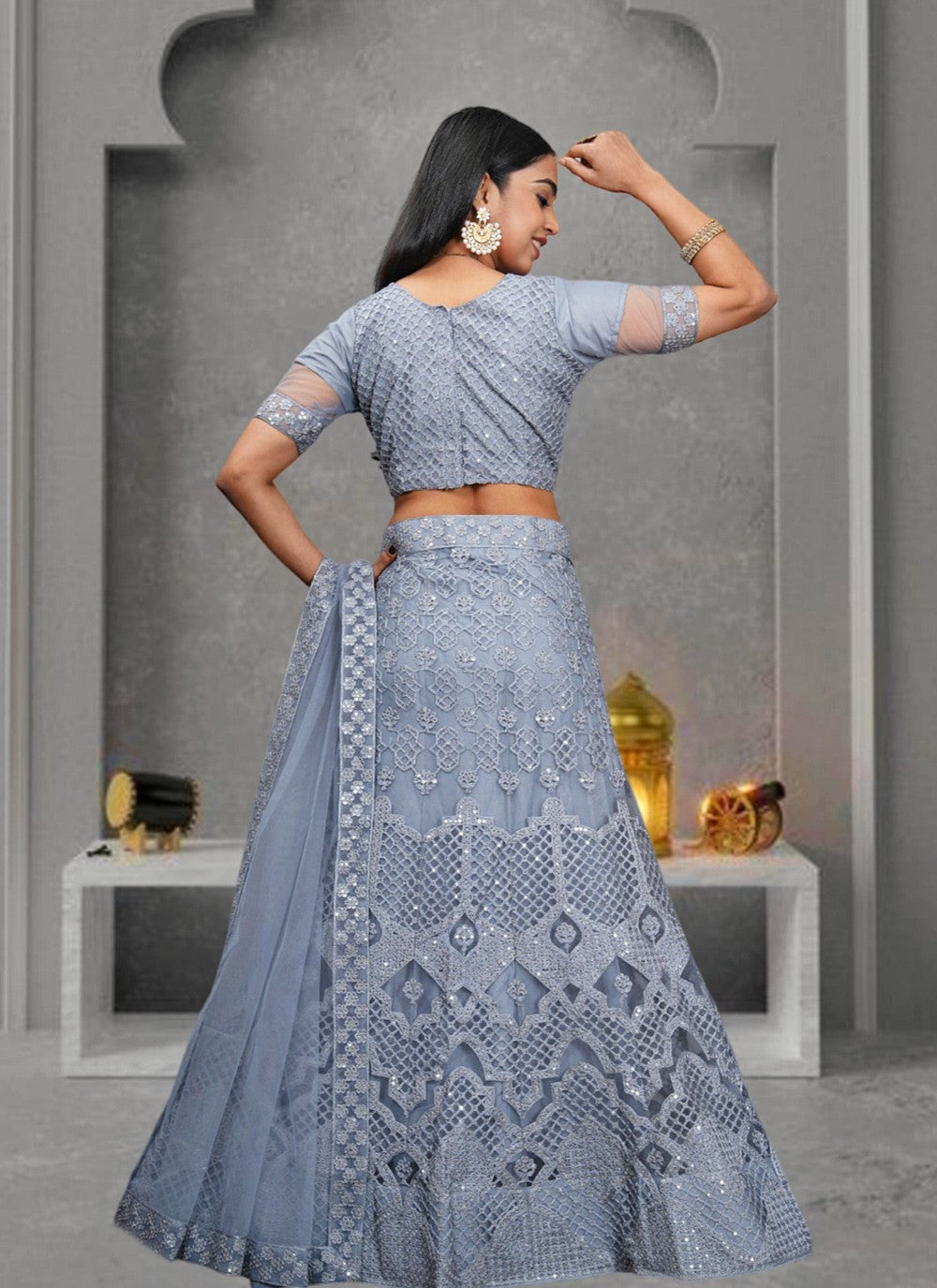 Embroidered Net A - Line Lehenga - L1818