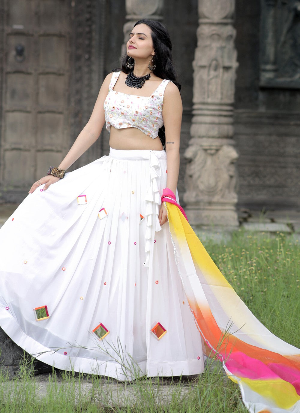 Mirror Faux Georgette A - Line Lehenga - L1100