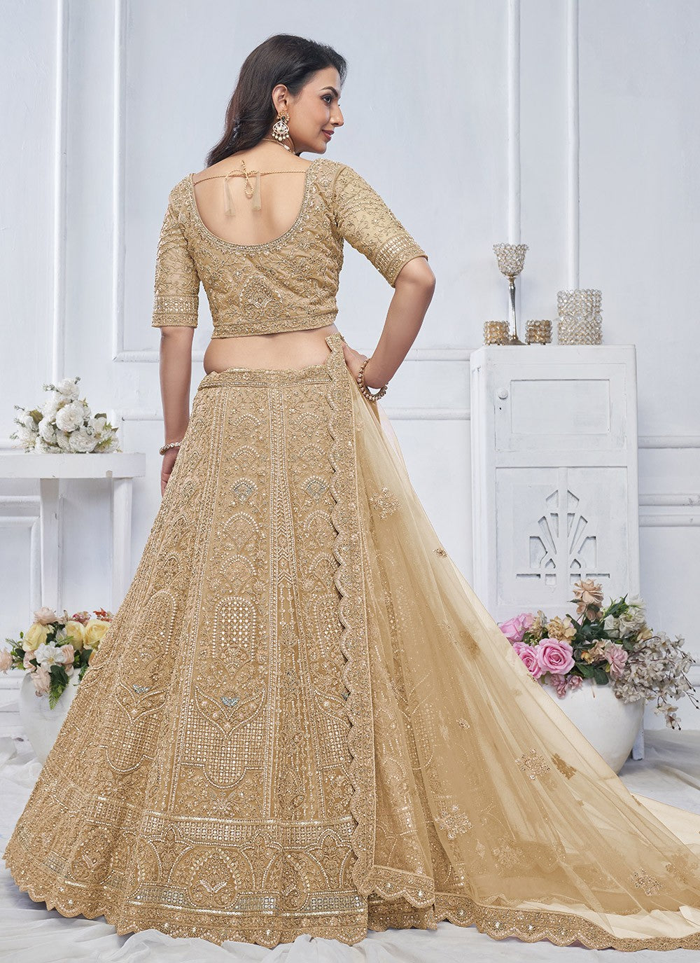 Embroidered Net Lehenga - L3176