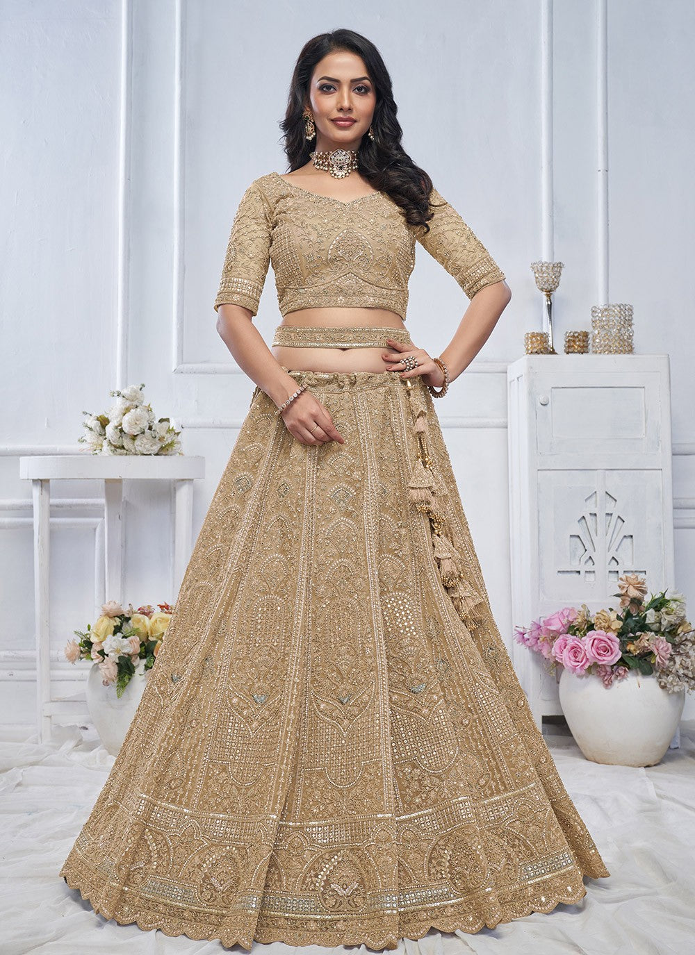 Embroidered Net Lehenga - L3176