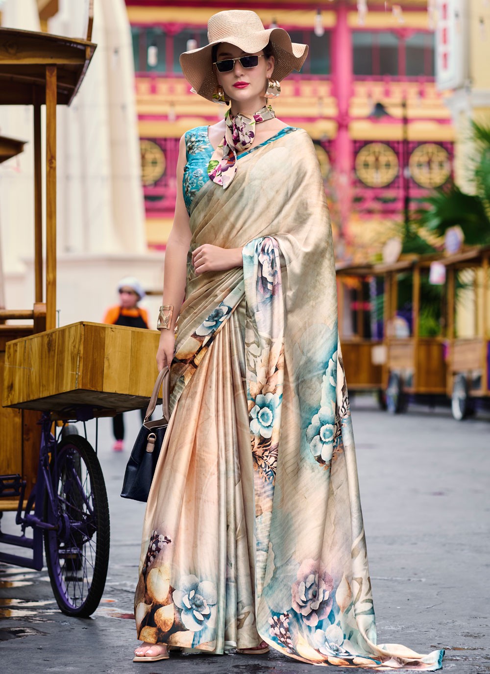 Abstract Print Pure Crepe Saree - S12142