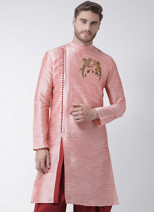 Embroidered Art Dupion Silk Pink Angrakha - M3519