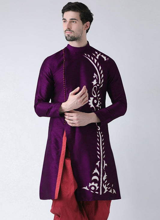 Embroidered Dupion Silk Purple Angrakha - M7317