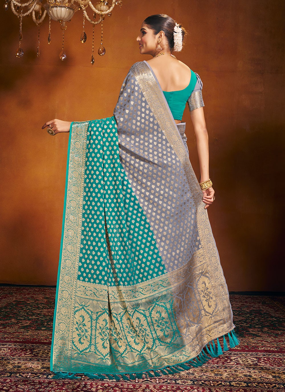 Trendy Weaving Zari Pure Georgette Saree - S4581