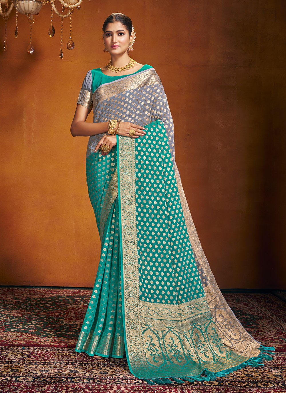 Trendy Weaving Zari Pure Georgette Saree - S4581