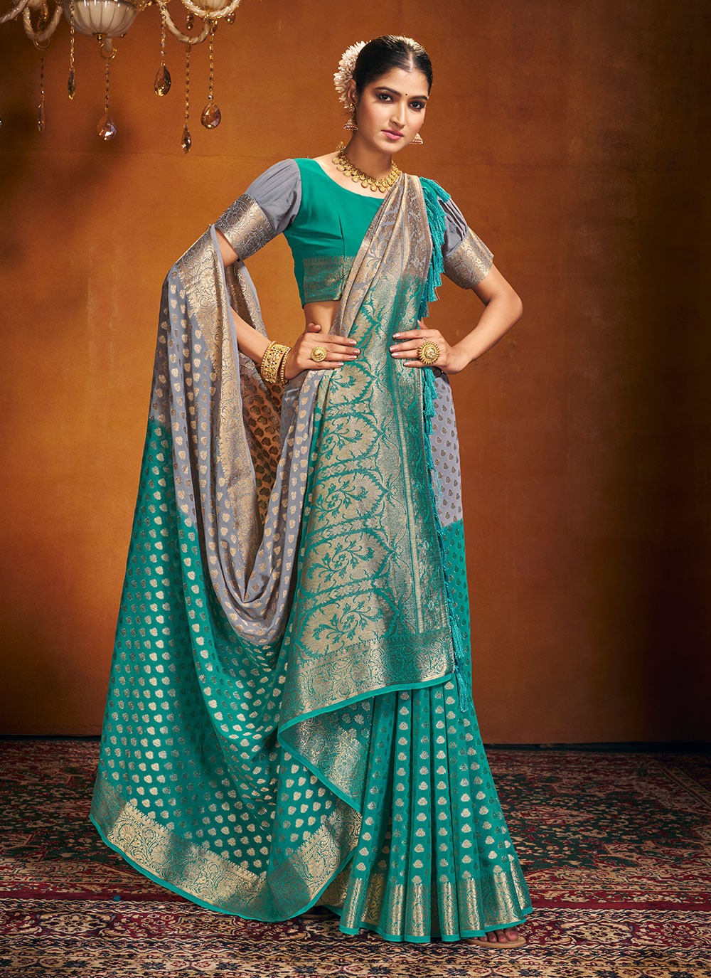 Trendy Weaving Zari Pure Georgette Saree - S4581