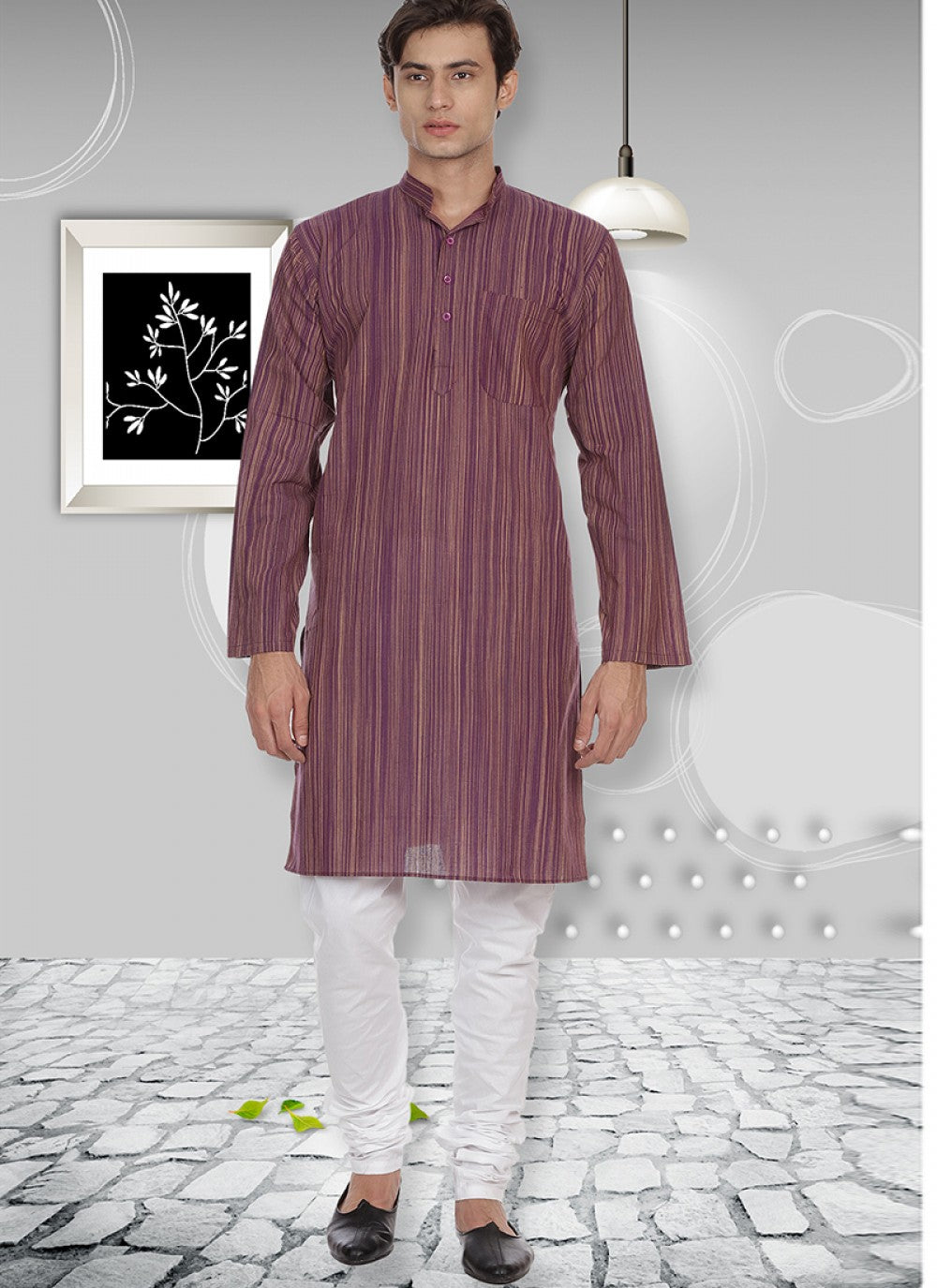 Plain Cotton Purple Kurta Pyjama - M1106