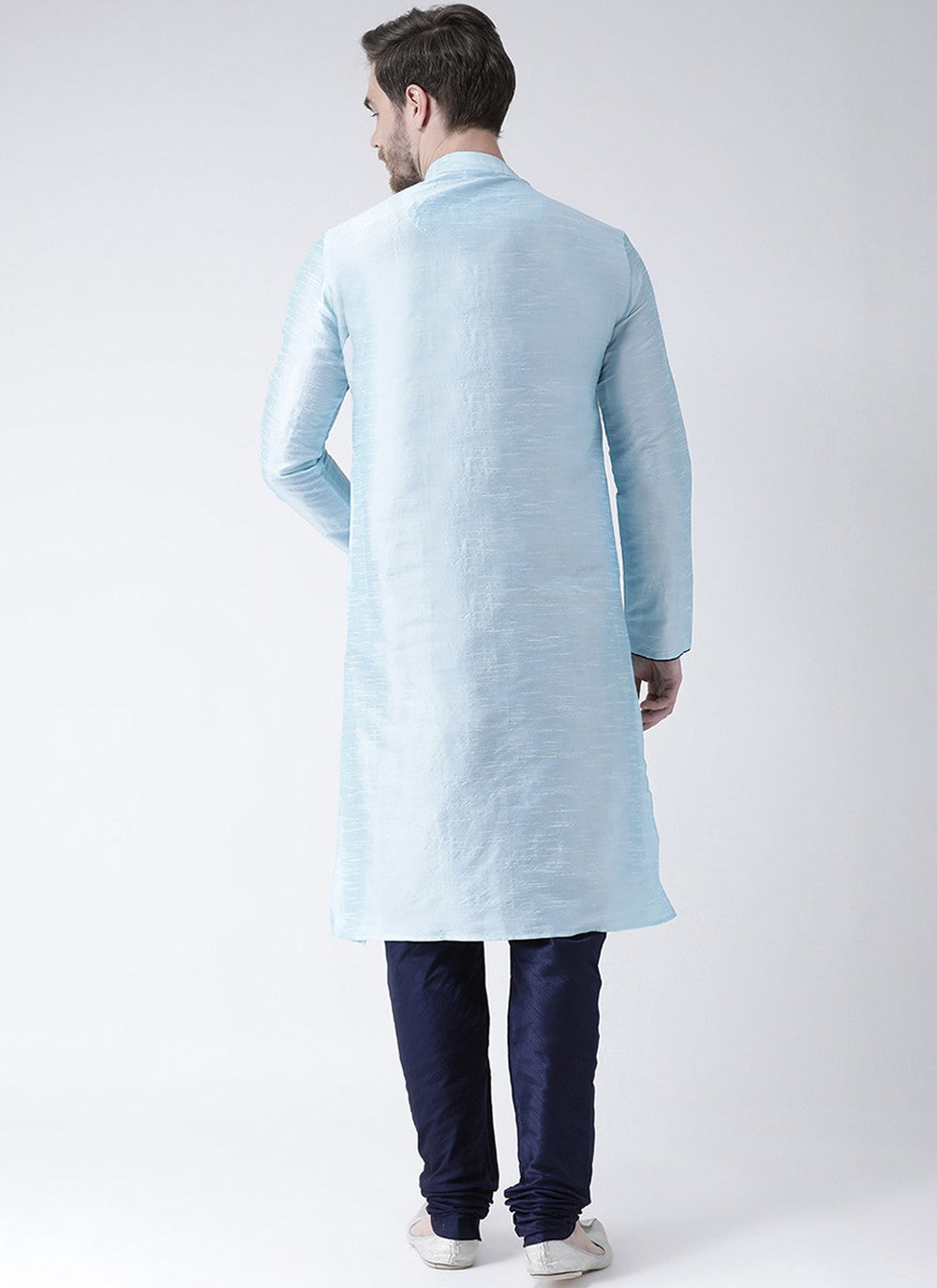 Embroidered Art Dupion Silk Aqua Blue Kurta Pyjama - M4212