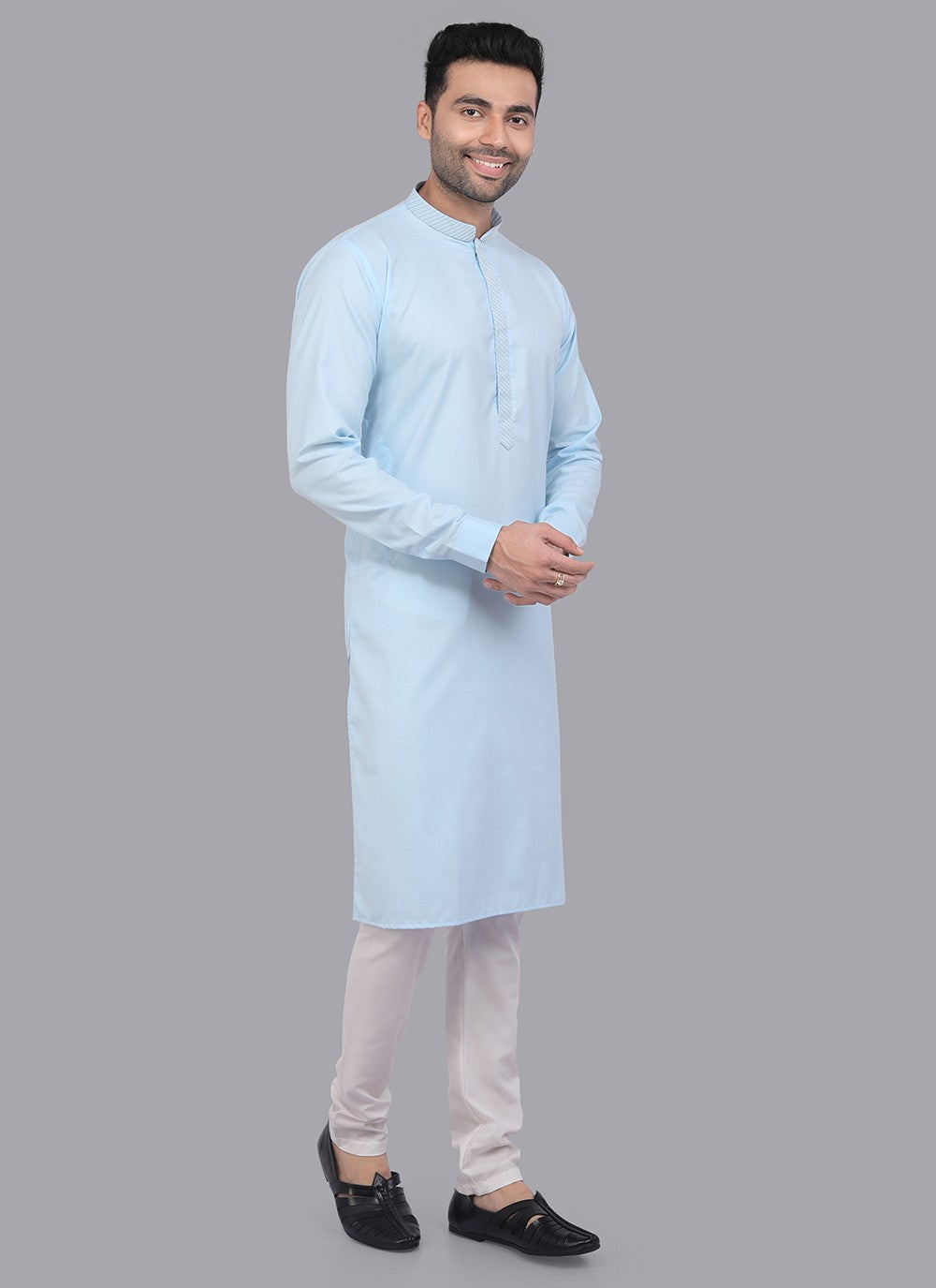 Plain Art Silk Aqua Blue Kurta Pyjama - M6723