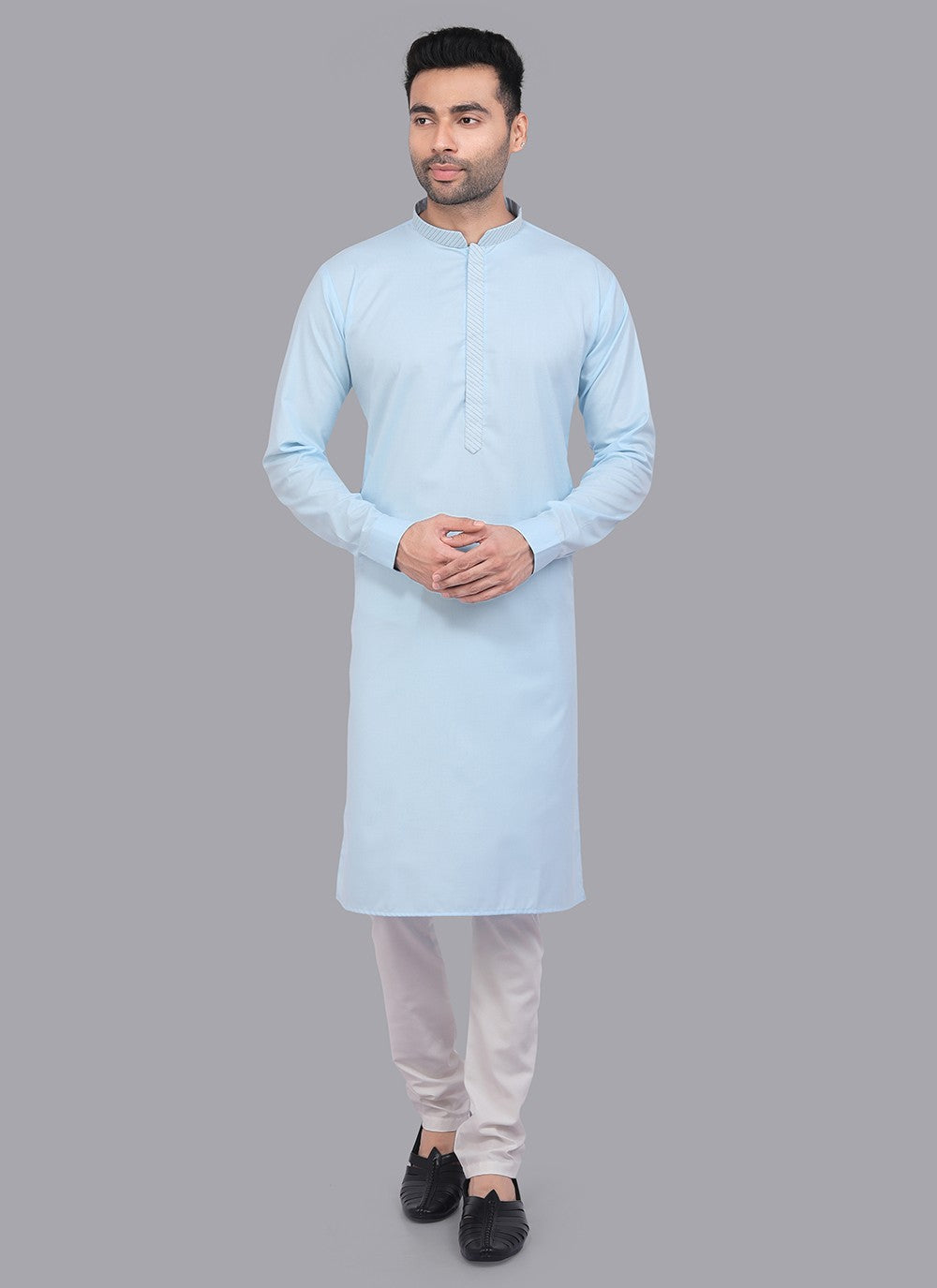 Plain Art Silk Aqua Blue Kurta Pyjama - M6723