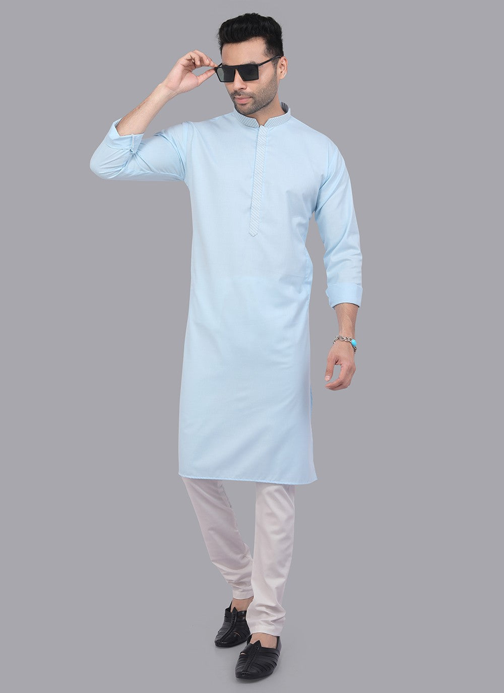 Plain Art Silk Aqua Blue Kurta Pyjama - M6723