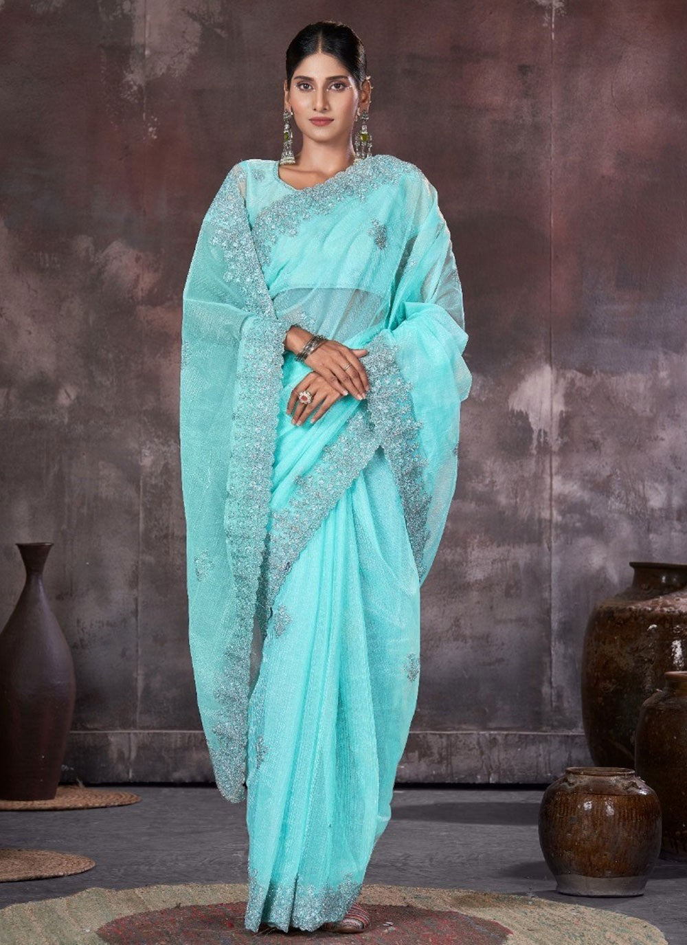 Classic Border Work Net, Organza Saree - S7557