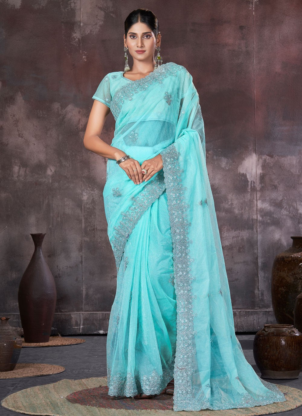 Classic Border Work Net, Organza Saree - S7557