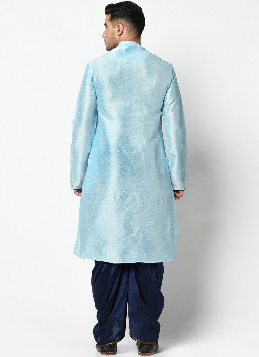 Buttons Dupion Silk Aqua Blue Dhoti Kurta - M2421