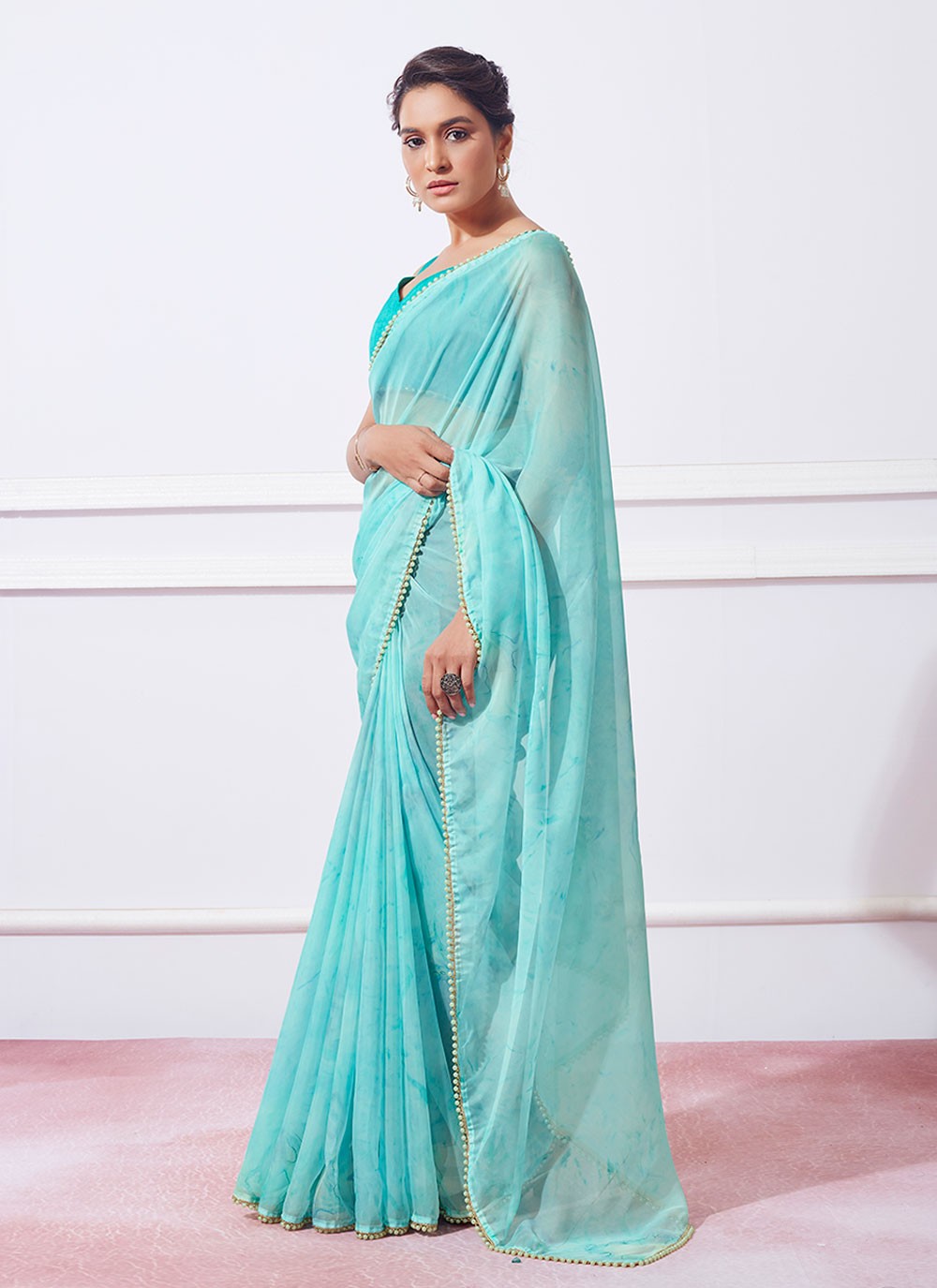 Trendy Lace Organza Saree - S4936