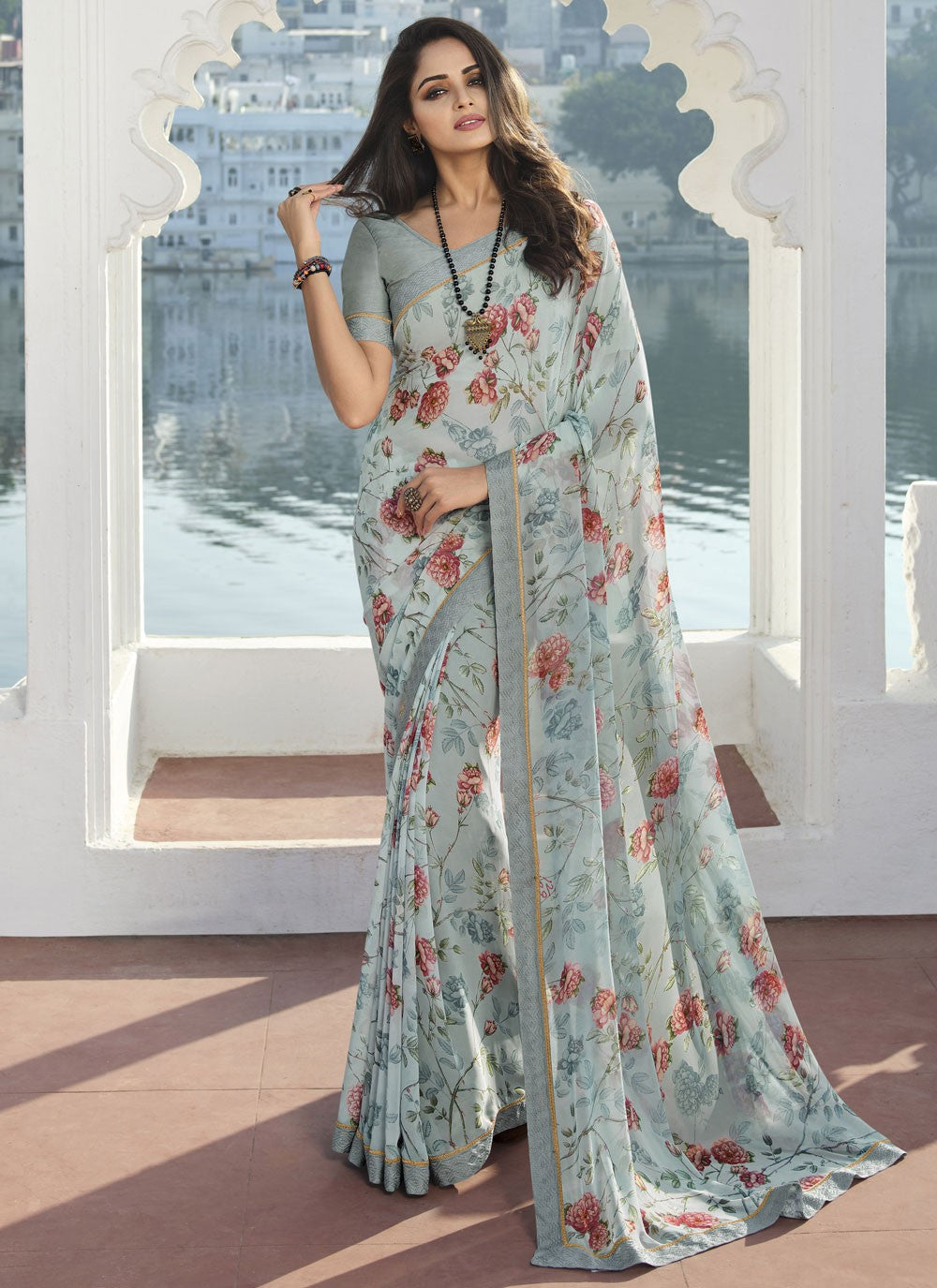 Trendy Printed Georgette Saree - S2890