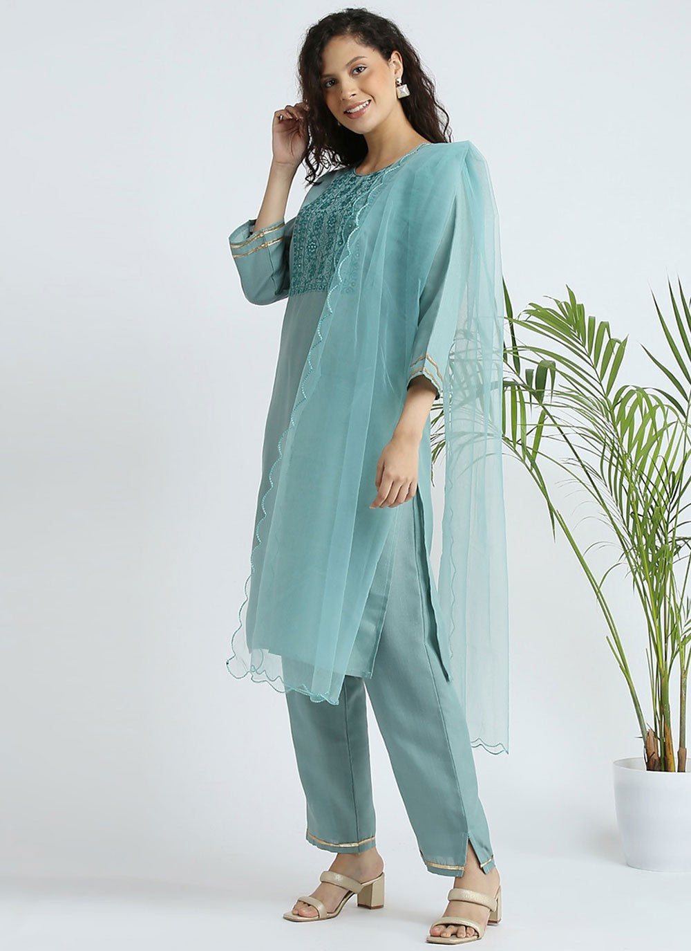 Embroidered Cotton Pant Style Suit - T4612