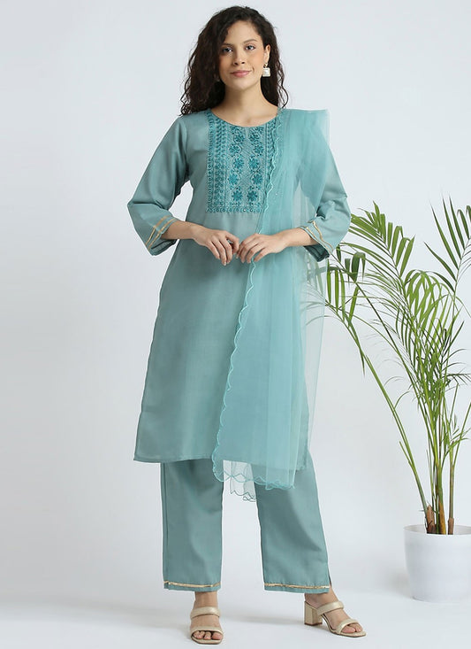 Embroidered Cotton Pant Style Suit - T4612