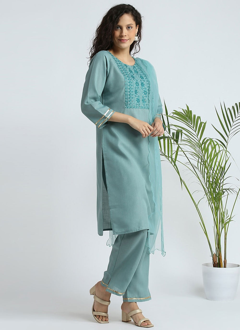 Embroidered Cotton Pant Style Suit - T4612