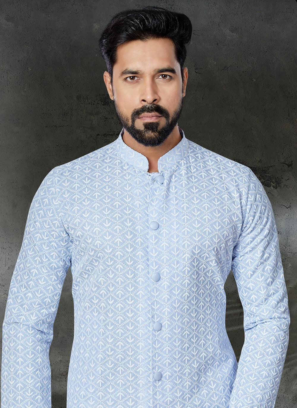 Embroidered Cotton Aqua Blue Kurta Pyjama - M4964