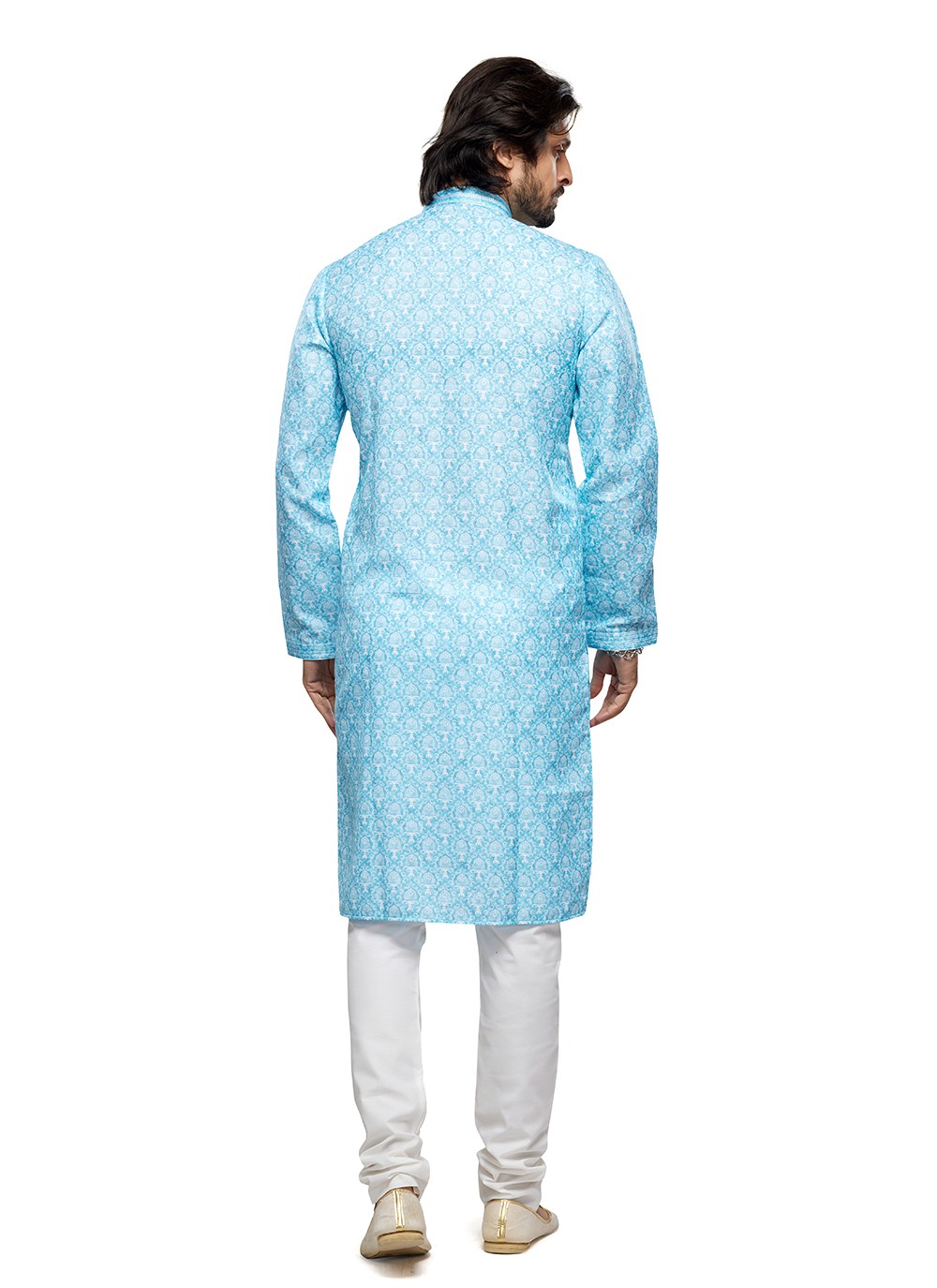 Digital Print Cotton Aqua Blue Kurta Pyjama - M6742