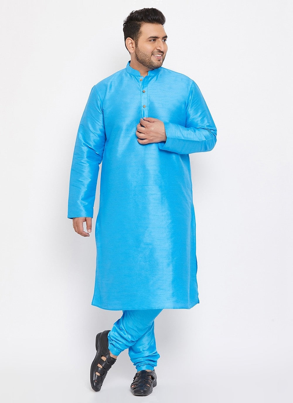 Plain Dupion Silk Aqua Blue Kurta Pyjama - M2626