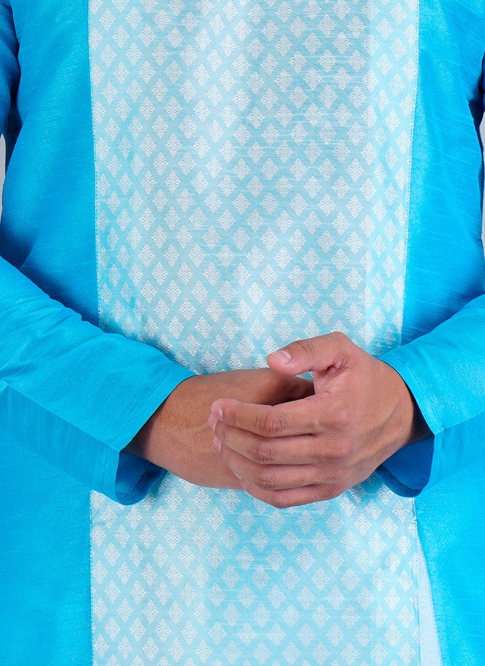 Patch Dupion Silk Aqua Blue Kurta Pyjama - M6522