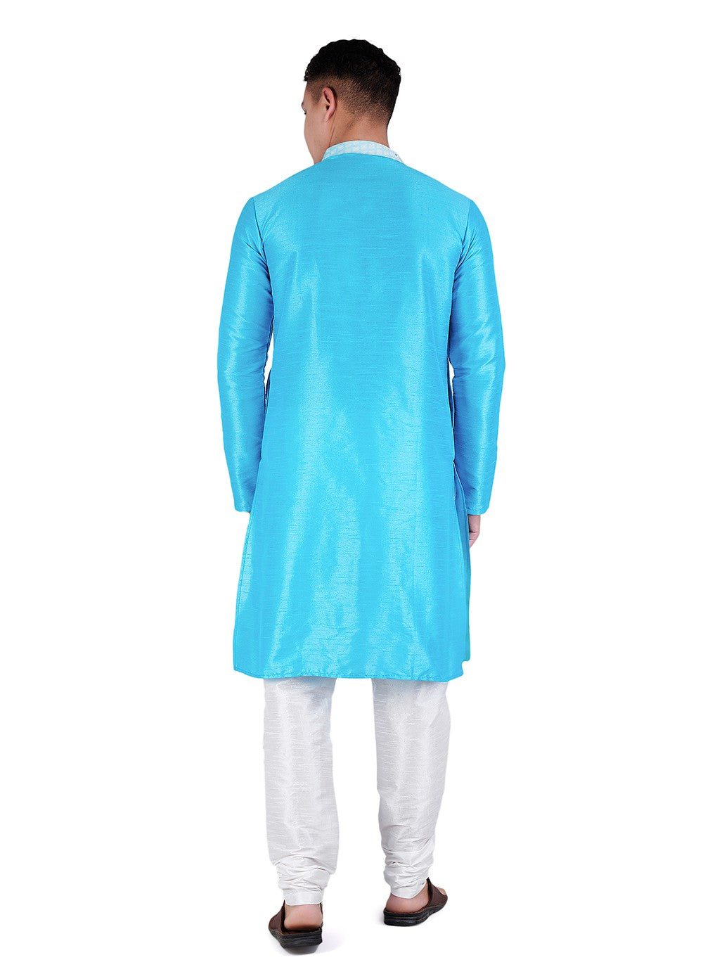 Patch Dupion Silk Aqua Blue Kurta Pyjama - M6522