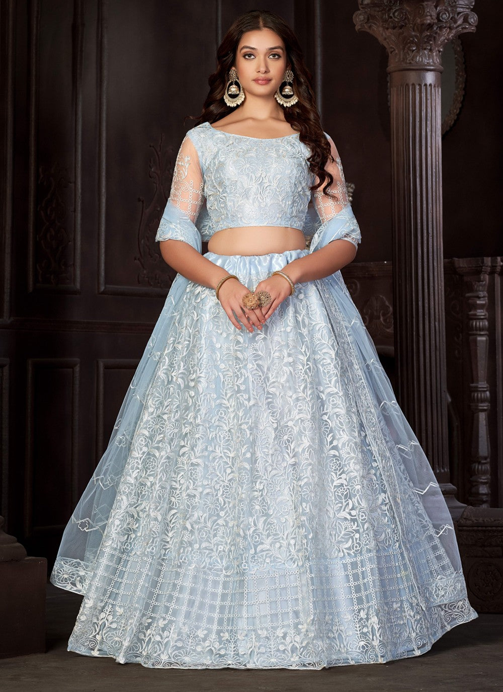 Embroidered Net A - Line Lehenga - L1197