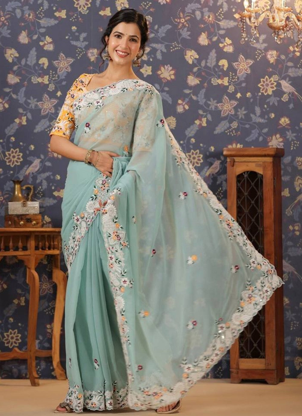 Trendy Embroidered Faux Georgette Saree - S4587