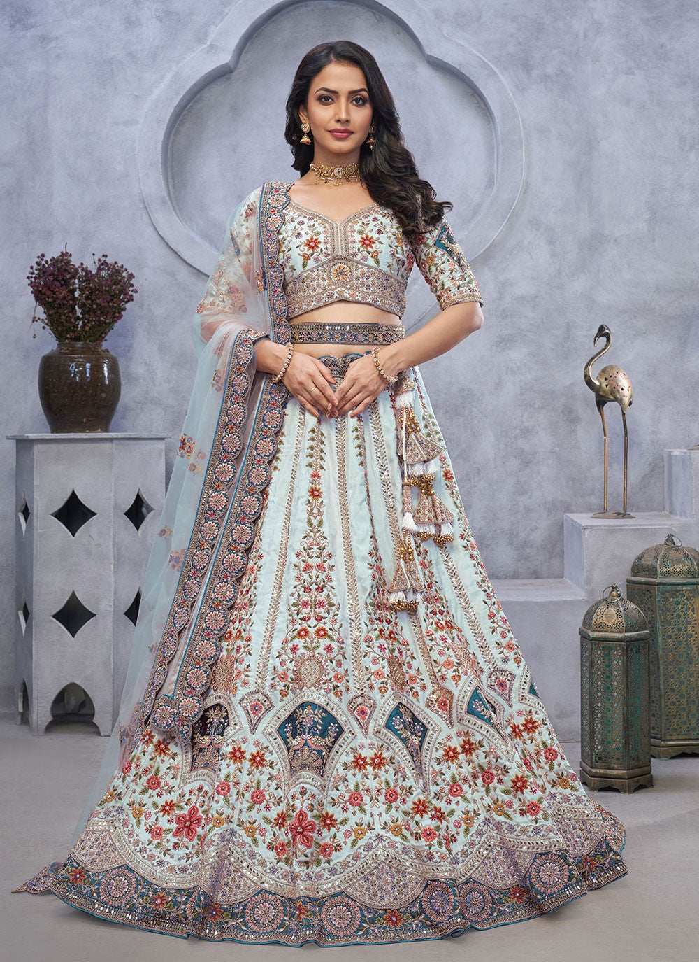 Embroidered Net A - Line Lehenga - L2825