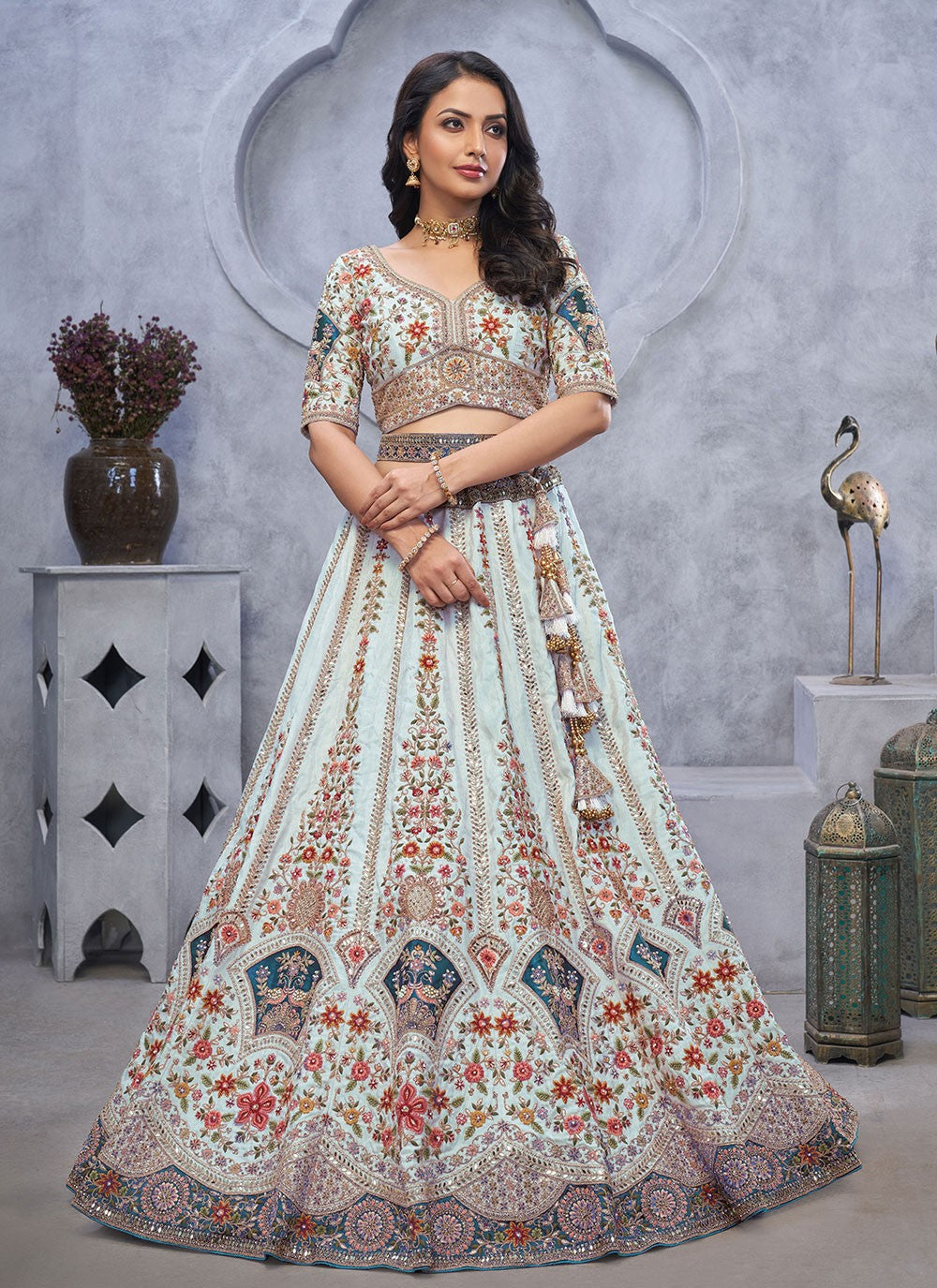 Embroidered Net A - Line Lehenga - L2825