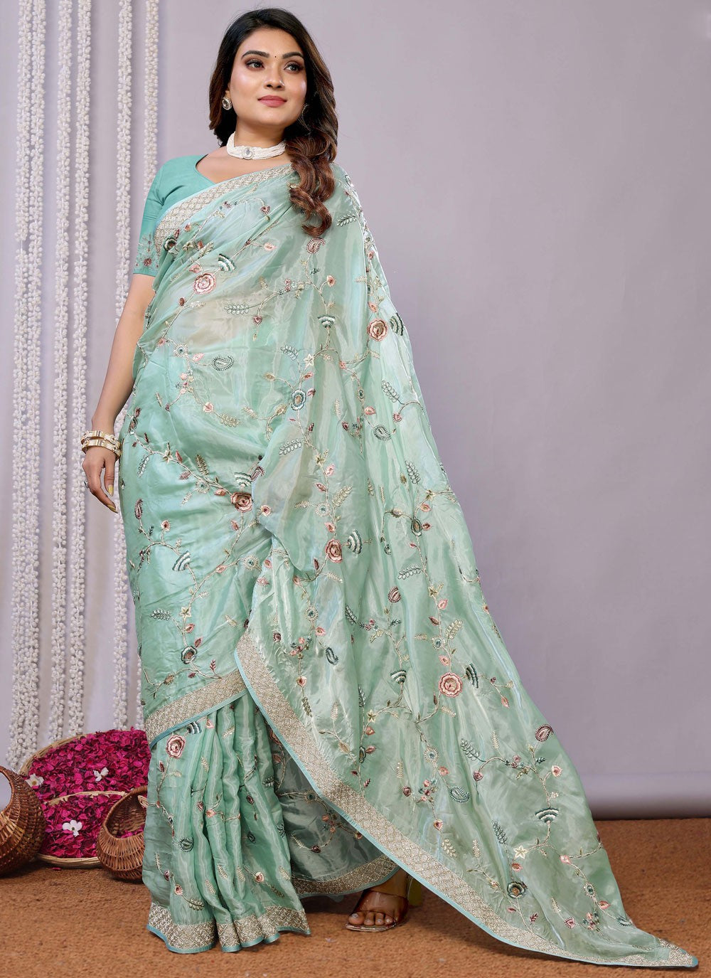 Sequins, Thread, Zari Net Saree - S11513