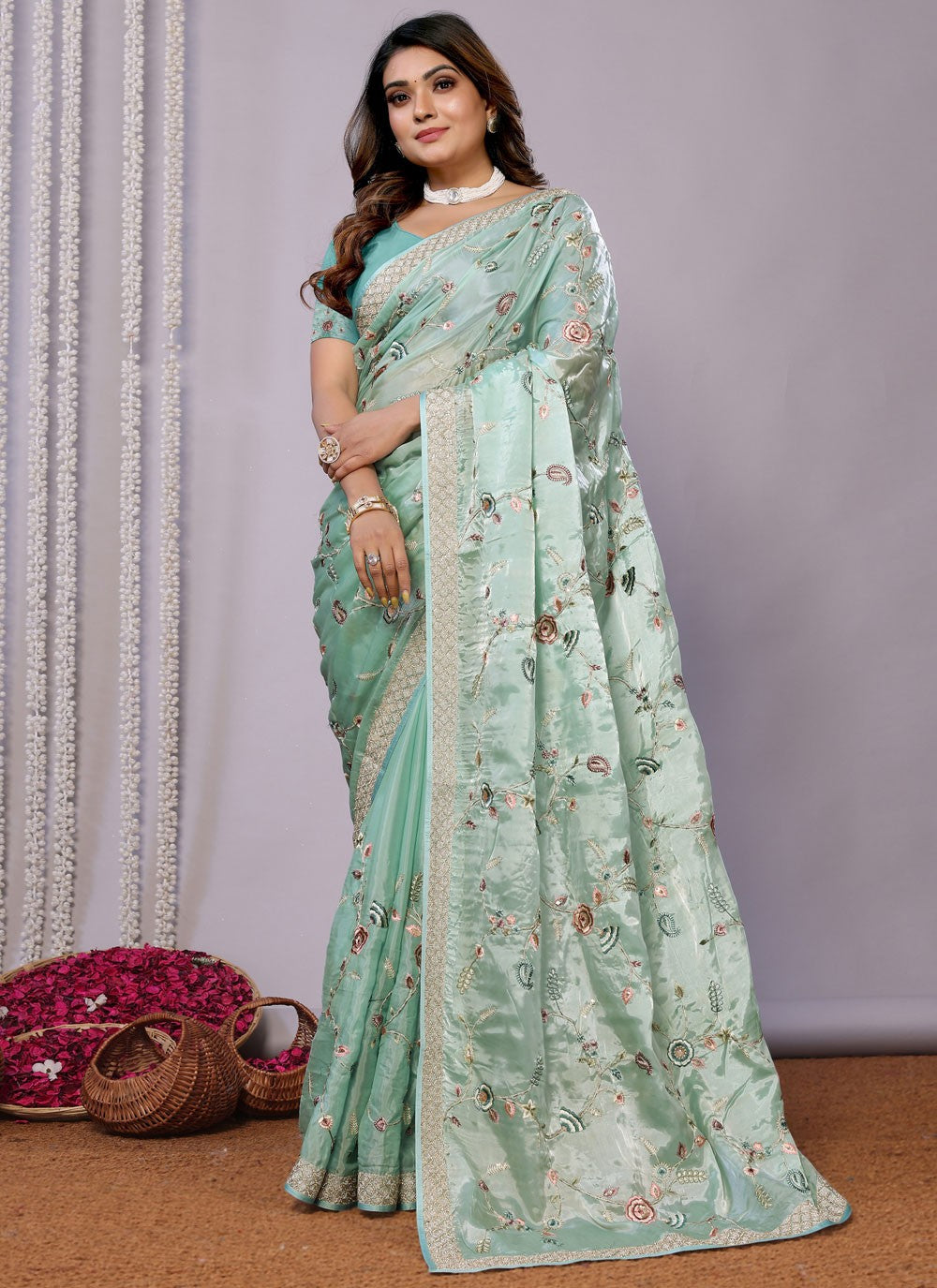 Sequins, Thread, Zari Net Saree - S11513