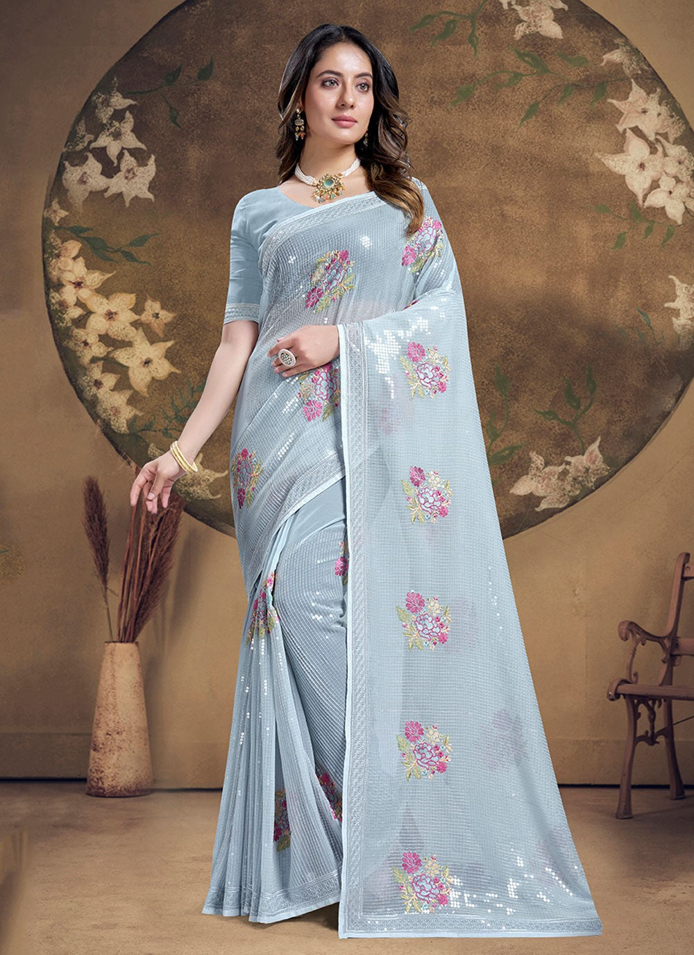 Classic Embroidered Silk Saree - S5933