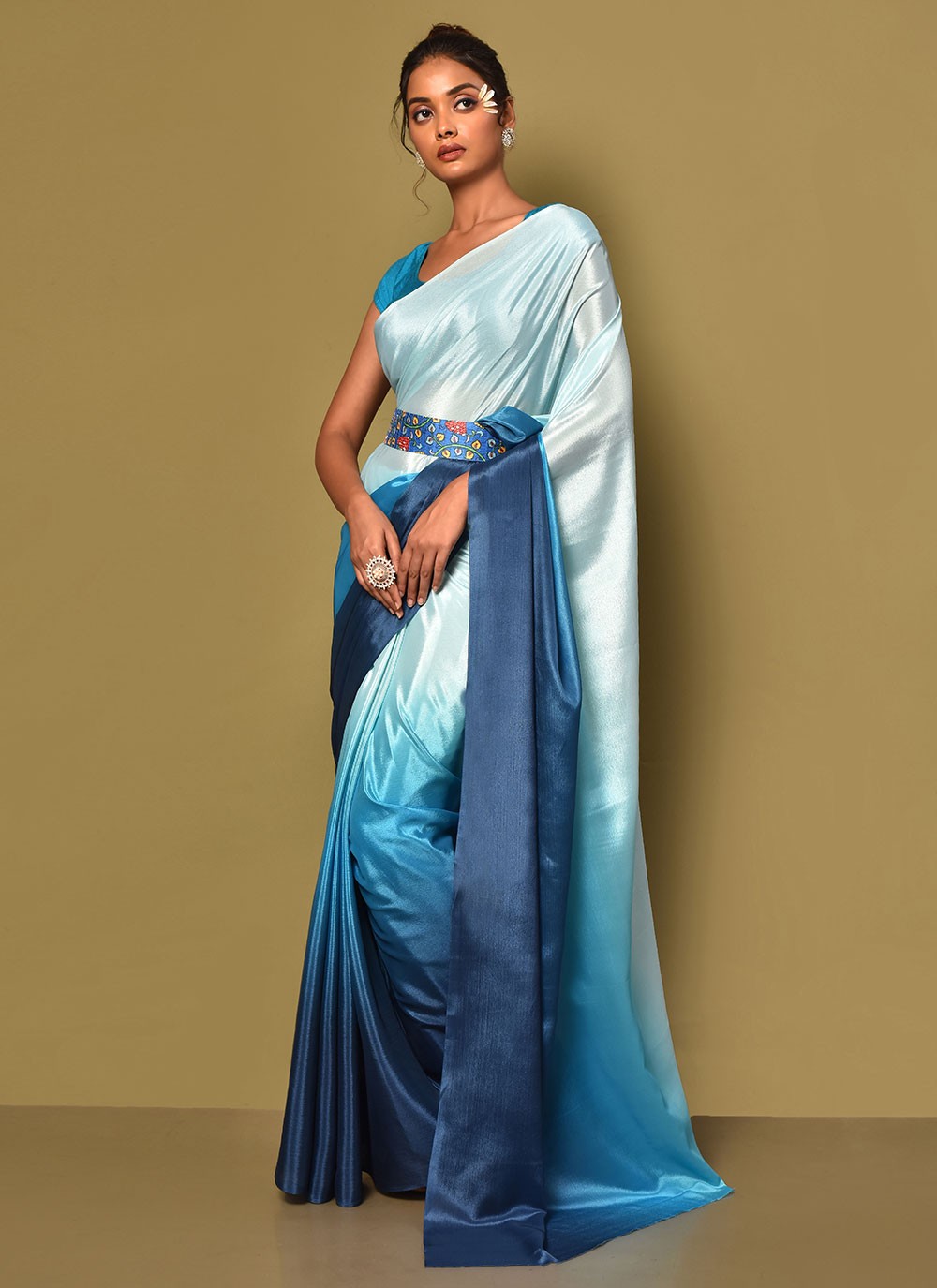 Trendy Plain Chinon Saree - S3000