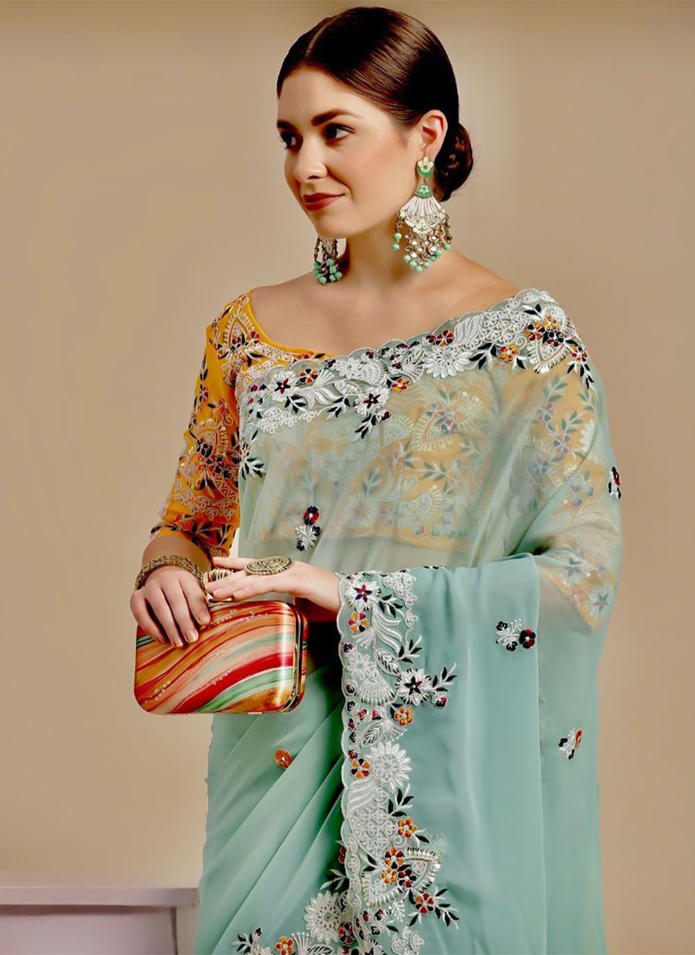 Classic Embroidered Georgette Saree - S1963