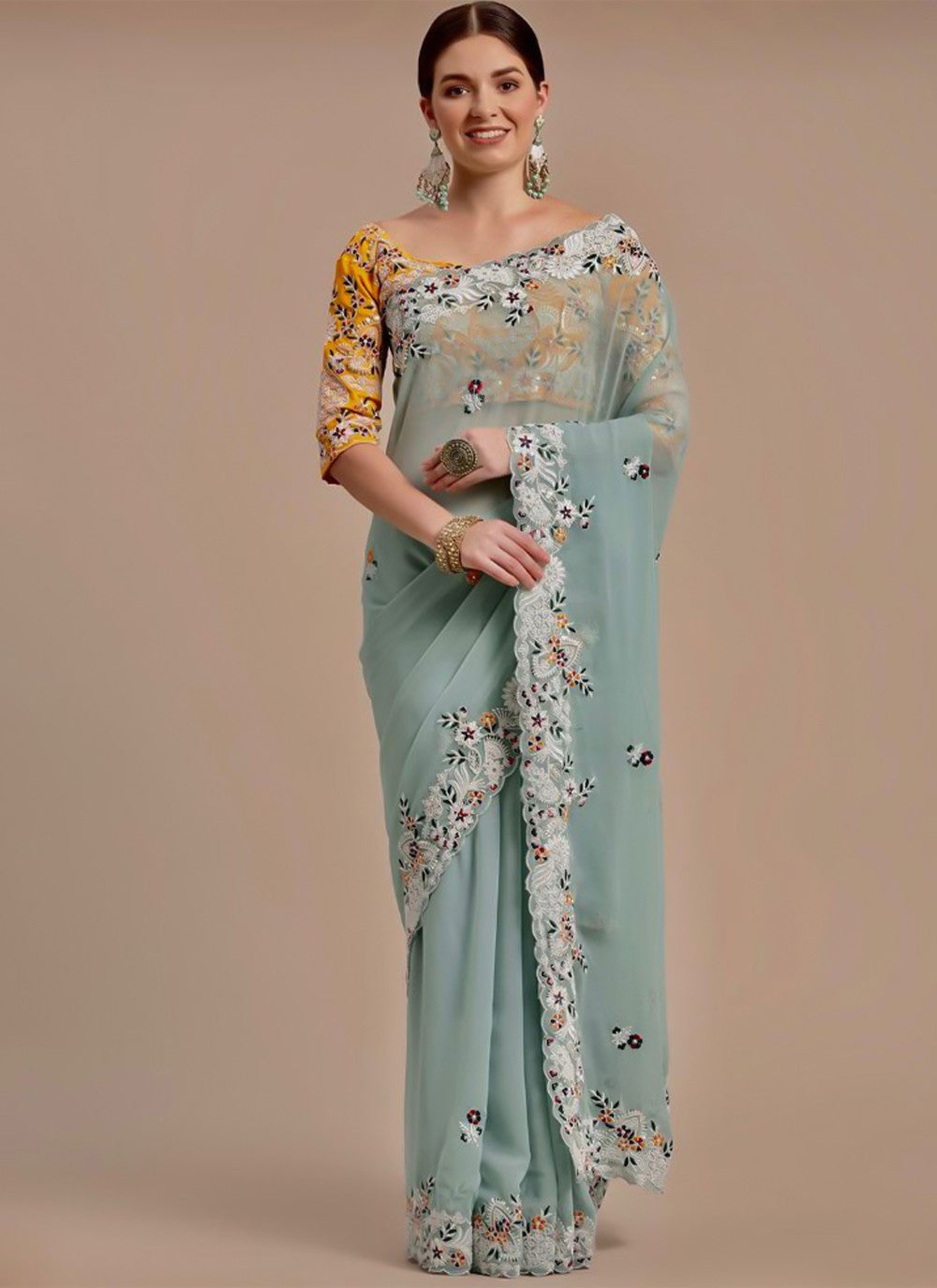 Classic Embroidered Georgette Saree - S1963