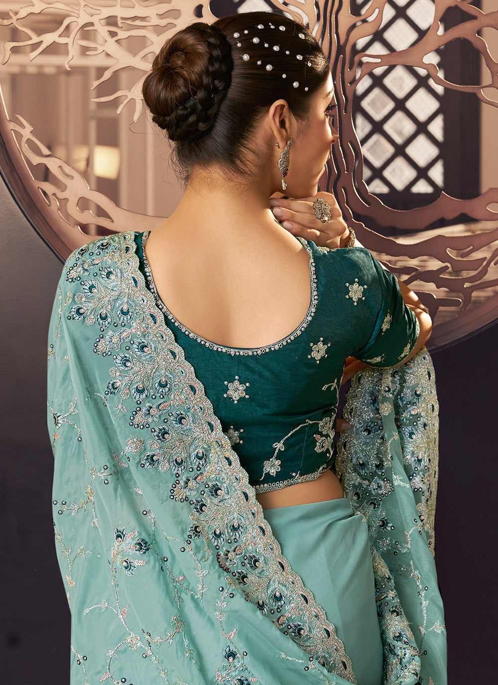 Contemporary Embroidered Georgette, Silk Saree - S4496