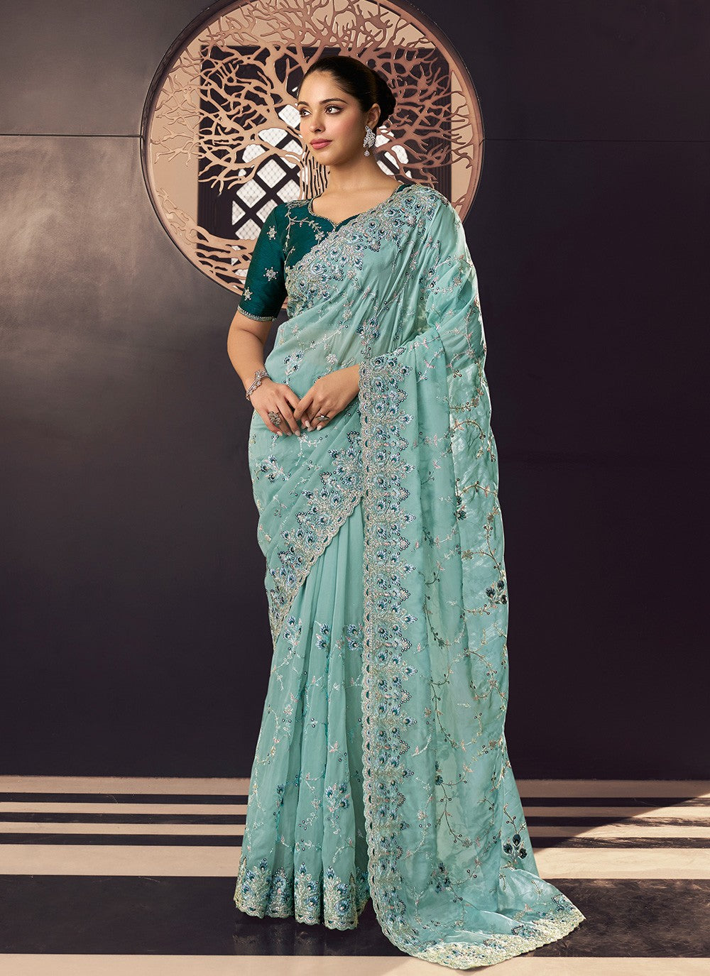 Contemporary Embroidered Georgette, Silk Saree - S4496