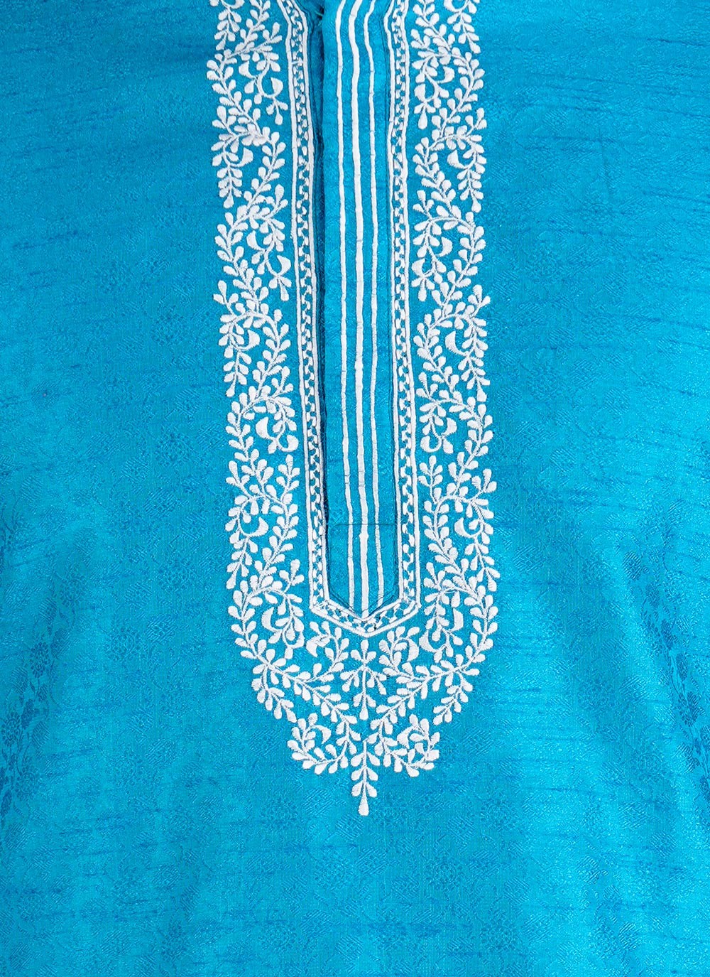 Machine Embroidery Jacquard, Satin Aqua Blue Kurta Pyjama - M6531