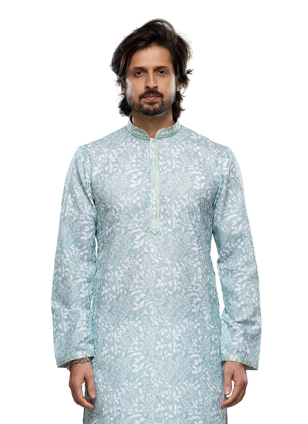 Digital Print Cotton Aqua Blue Kurta Pyjama - M6733