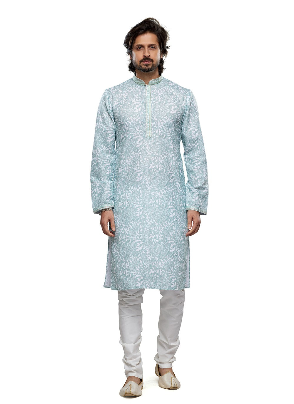 Digital Print Cotton Aqua Blue Kurta Pyjama - M6733