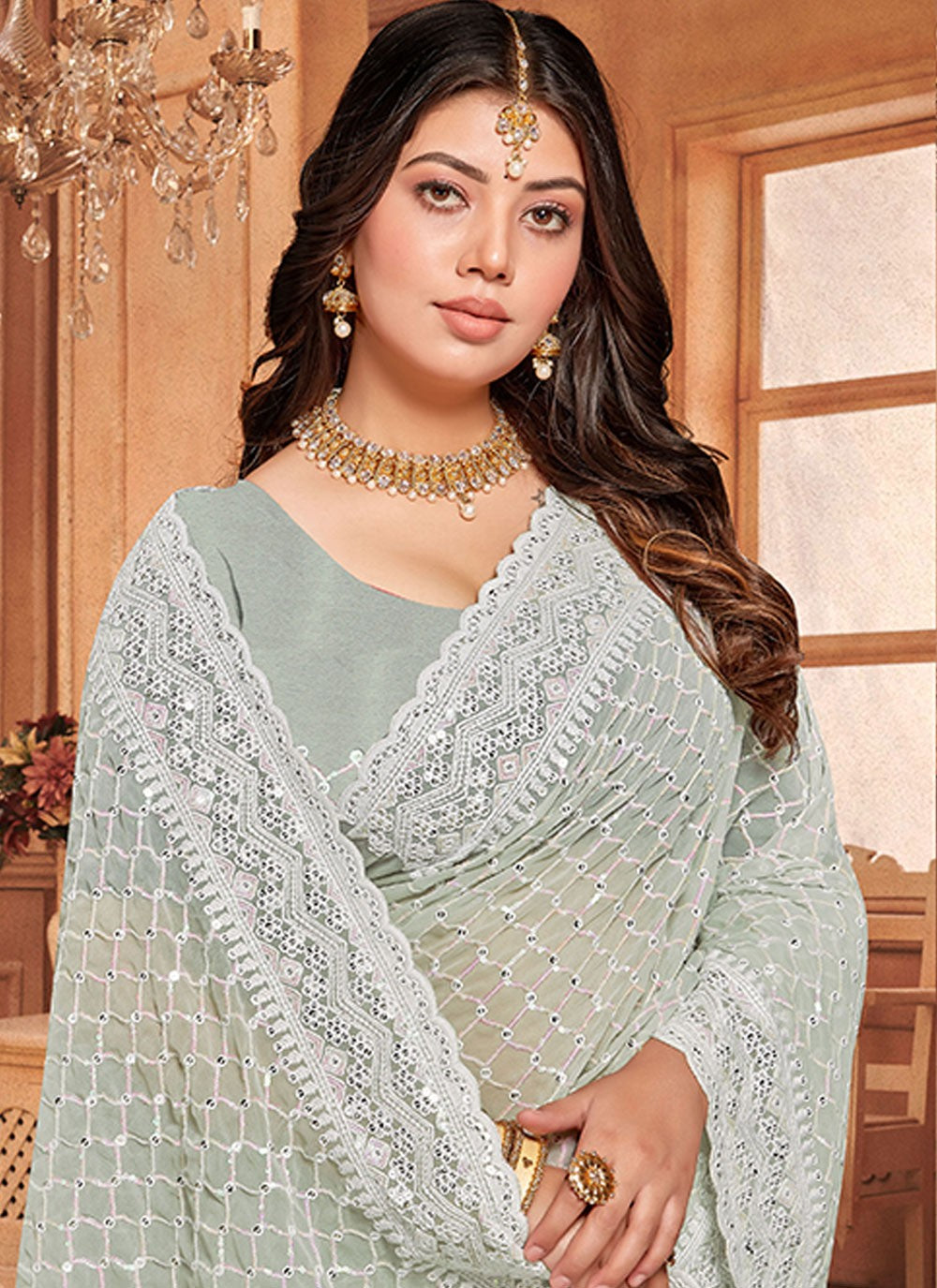 Classic Embroidered Georgette Saree - S6111