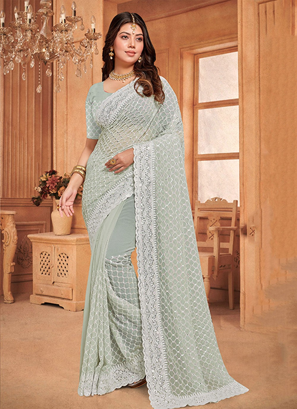 Classic Embroidered Georgette Saree - S6111