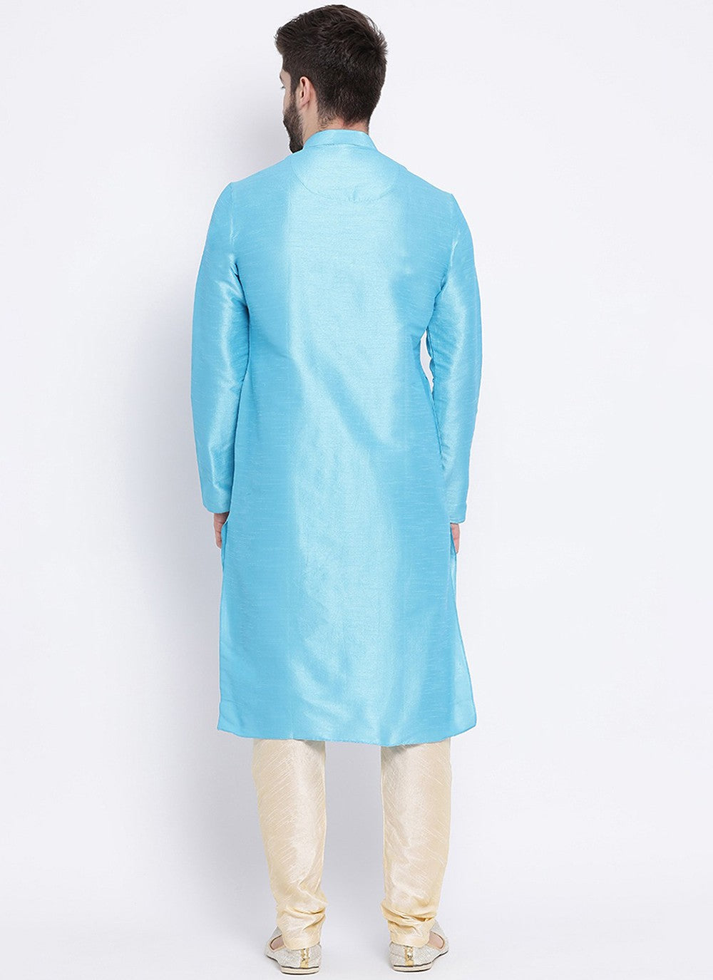 Plain Dupion Silk Aqua Blue Kurta Pyjama - M2005