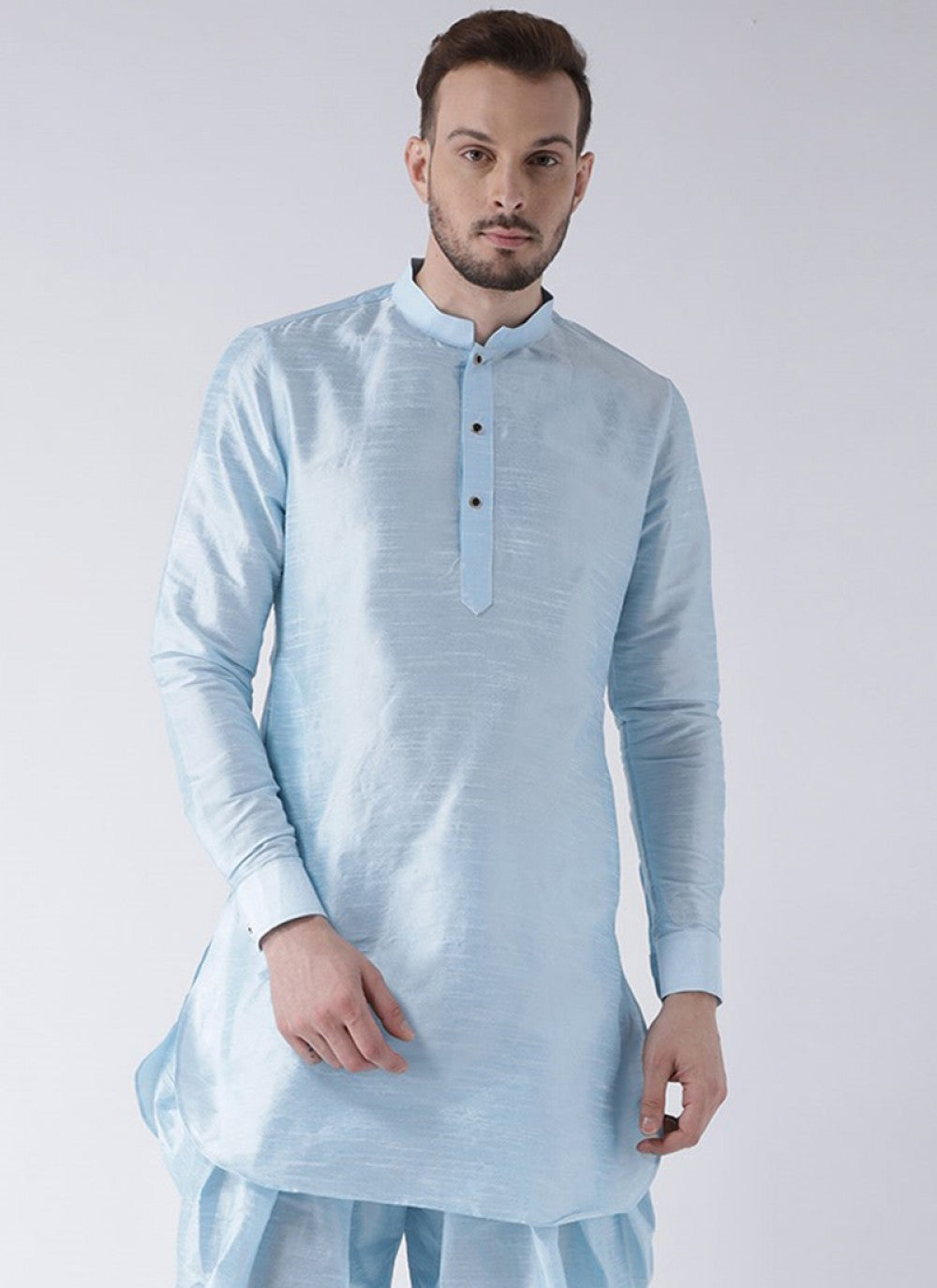 Plain Art Dupion Silk Aqua Blue Kurta - M1407