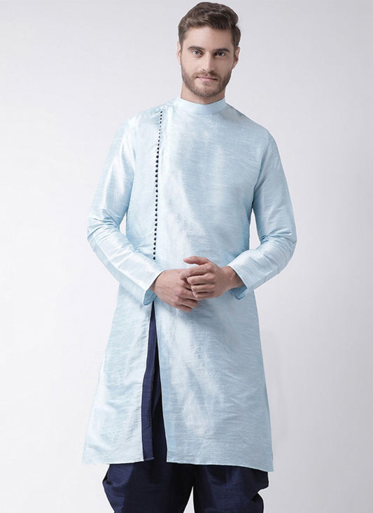 Plain Art Dupion Silk Aqua Blue Kurta - M1338