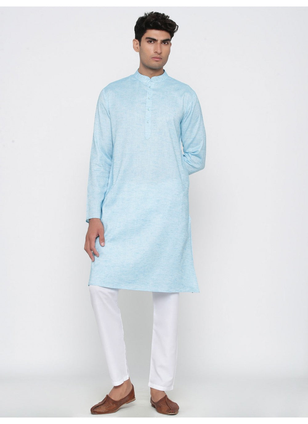 Plain Cotton Aqua Blue Kurta Pyjama - M1820